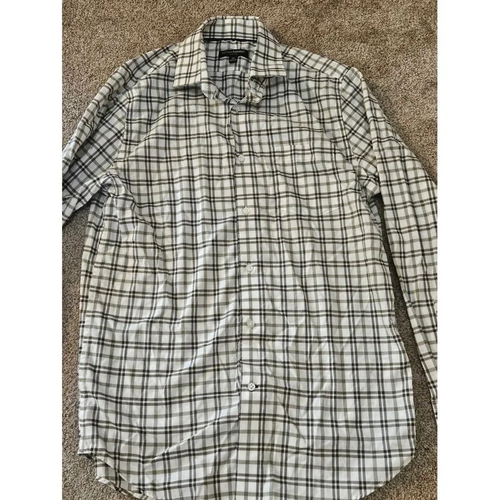 Banana Republic Button Down Shirt Men Medium White Green Slim Fit Plaid Cotton